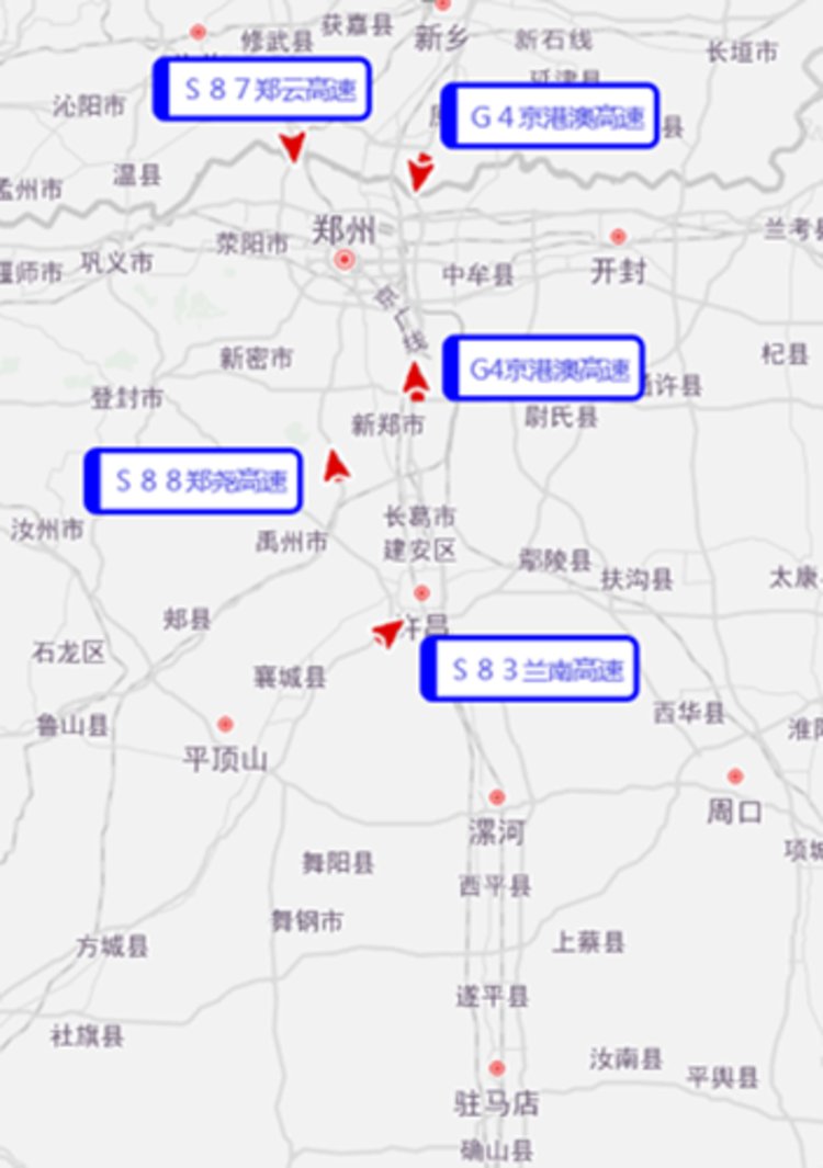 全省高速公路拥堵路段预测1同时,部分热门旅游城市如开封,洛阳,登封