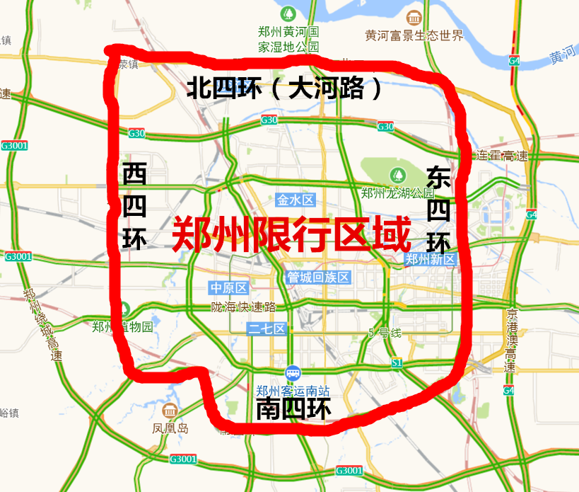 郑州市区限号区域图图片